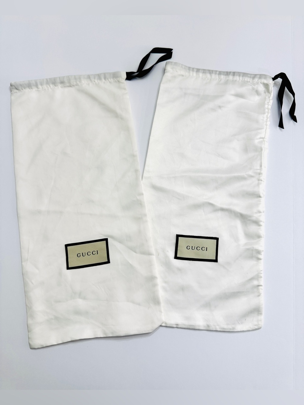 Gucci White Satin Dust Bags Set of 2-Authentic Storage Bag with Drawstring 17x8